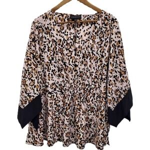 Lane Bryant Womens 18/20 Leopard Print Kimono Sleeve V-Neck Tunic Blouse